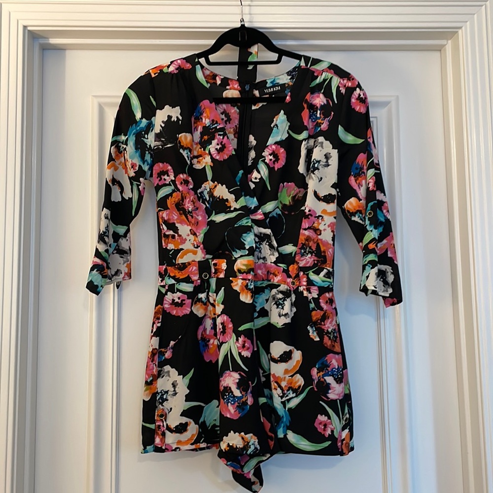 Yumi Kim Black and Floral Romper Size Medium